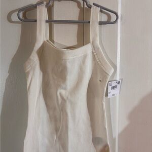 American Eagle Outfitters Cream Ribbed Square-Neck Tank